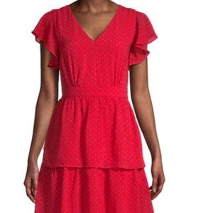 Julia Jordan Textured Flutter Sleeved Tiered Midi